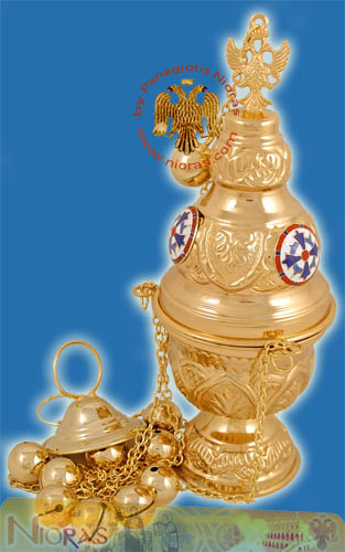 Athinaikon Style A Church Censer Gold Plated with Enamel Cross